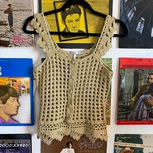 Vintage knit gold reflective crochet tank cardigan